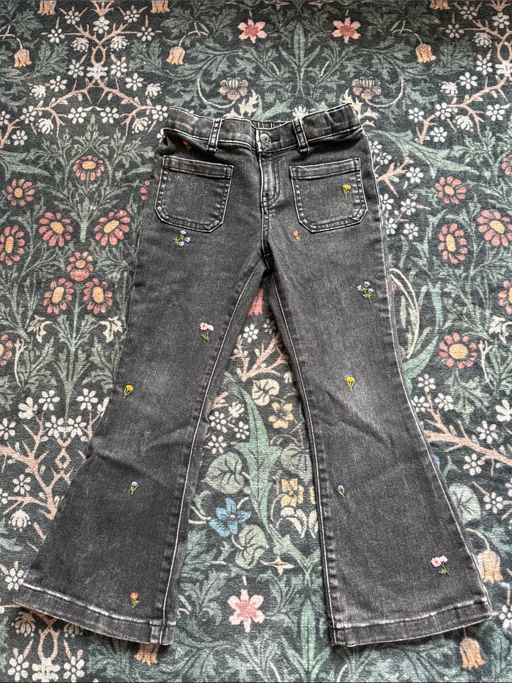 Girls Embroidered Floral Black Denim Jeans Size 5